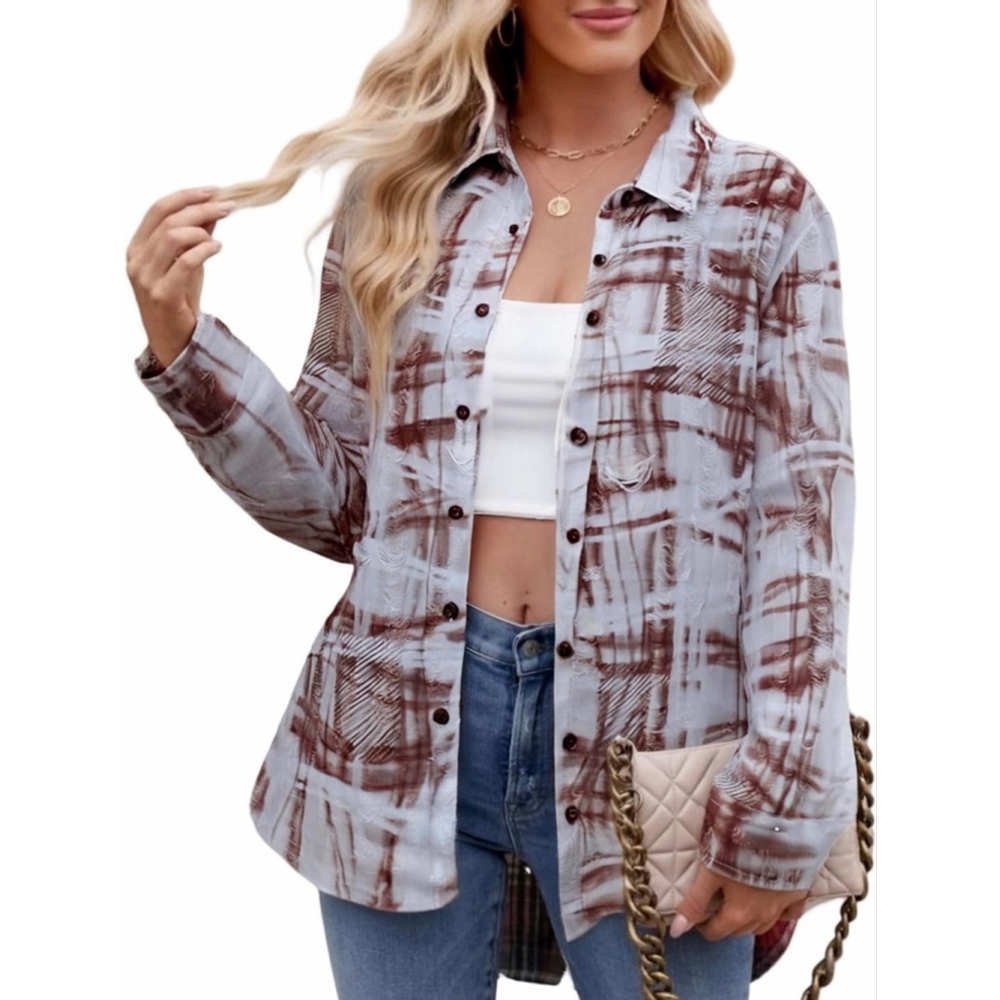 NEW Broken Flannel Long Sleeve Button Down Shirt S